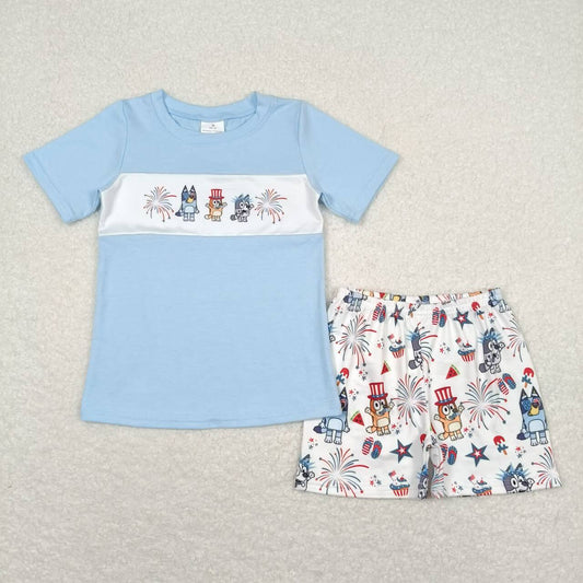 BSSO0792 bluey dog July 4th firework boy shorts outfit 202404