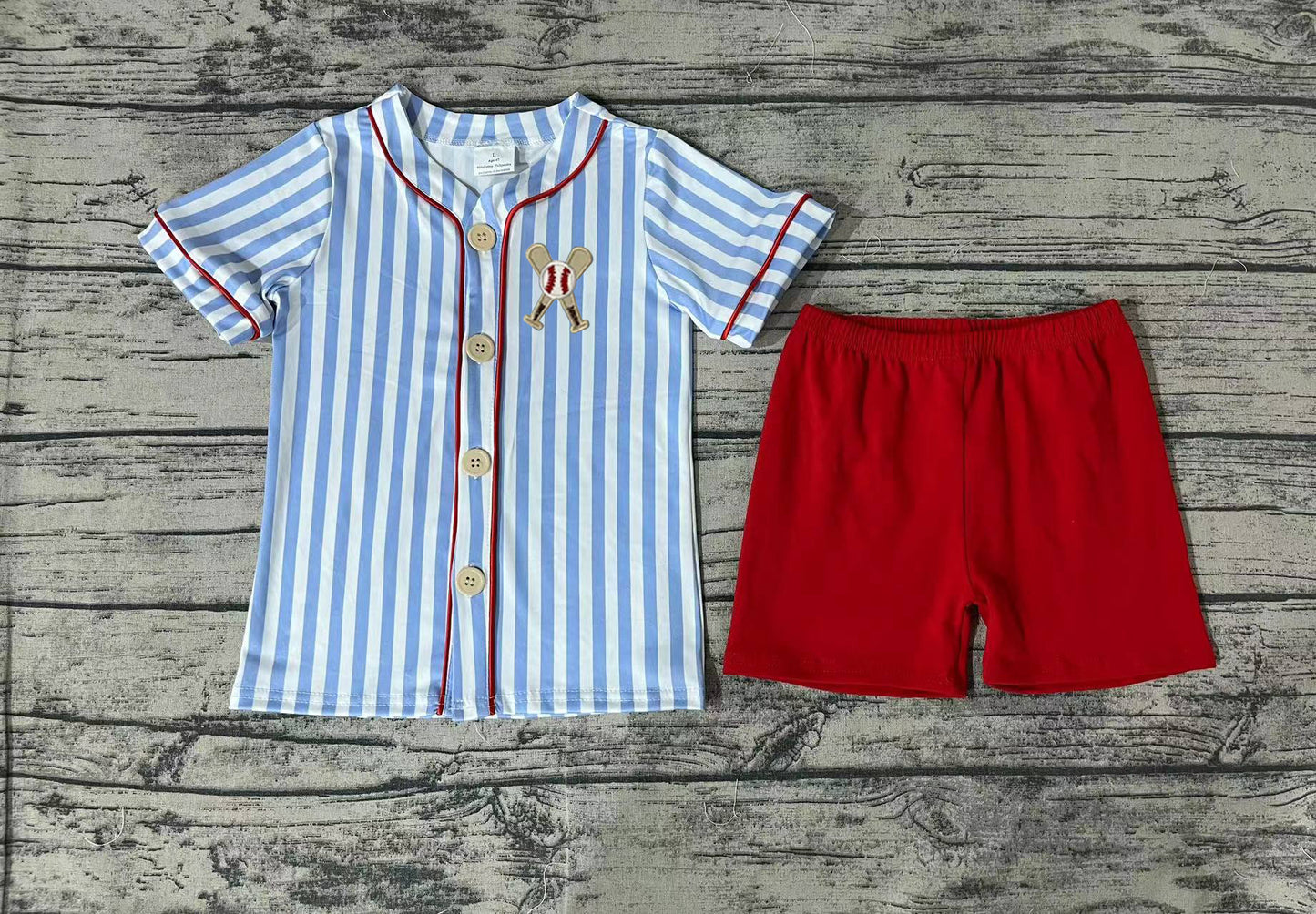 BSSO0800 embroidery shorts blue stripe boy summer outfit 202406 RTS