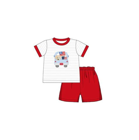 BSSO0802 July 4th shorts dog stripe boy summer outfit 202403 preorder