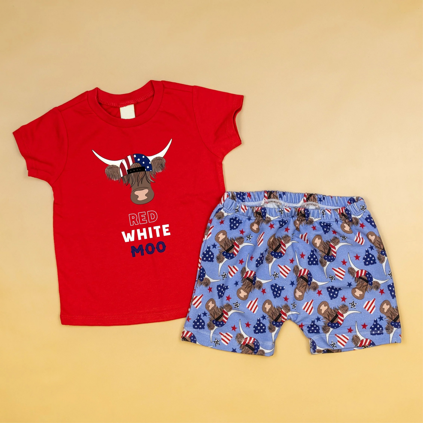 BSSO0822组合 shorts cow 4th July boy summer outfit 202403 preorder