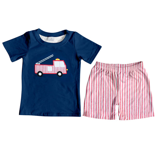BSSO0929 Tractor car preorder western short sleeve boy shorts outfit 202404