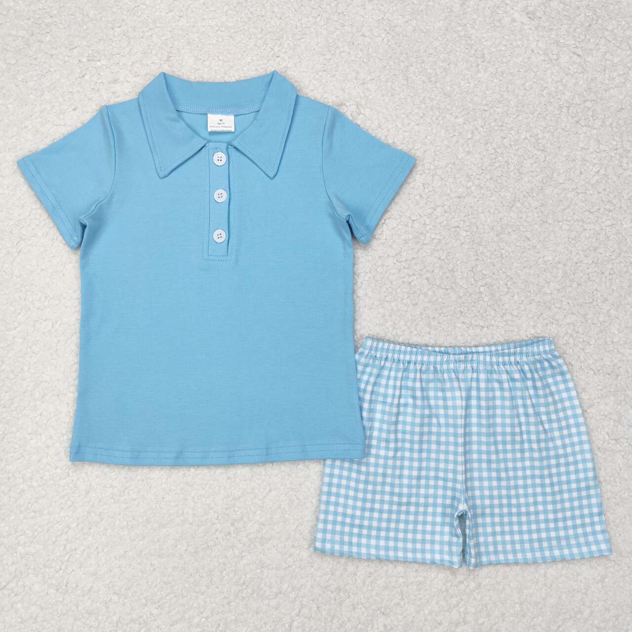 blue cotton buttons collar BSSO0954  shorts boy summer outfit 202406 RTS