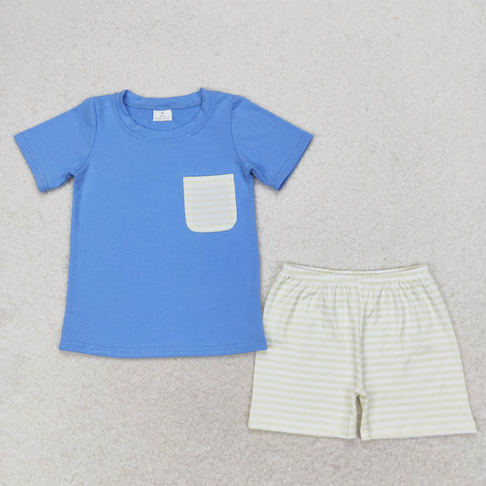 BSSO0985 RTS blue cotton shorts boy pajamas outfit 202406
