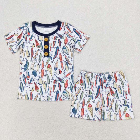 BSSO0987  western fish short sleeve boy pajamas shorts outfit 202406 RTS