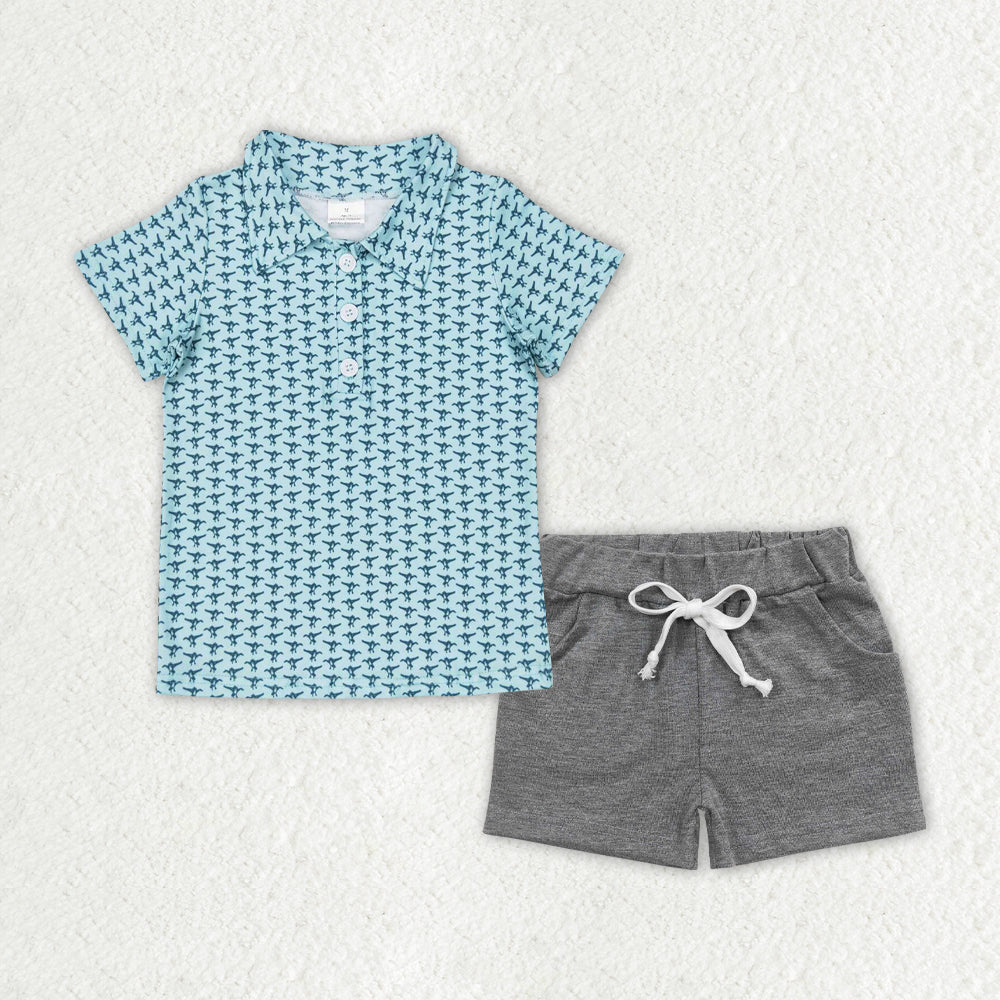 BSSO0998 组合  Blue animal bird shorts boy summer outfit 202406 RTS