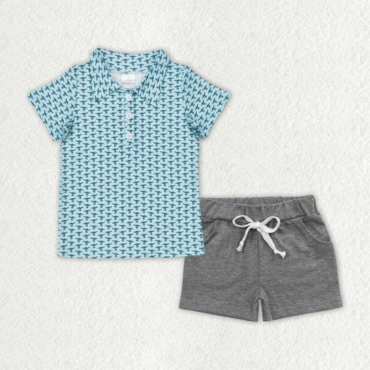 BSSO0998 组合  Blue animal bird shorts boy summer outfit 202406 RTS