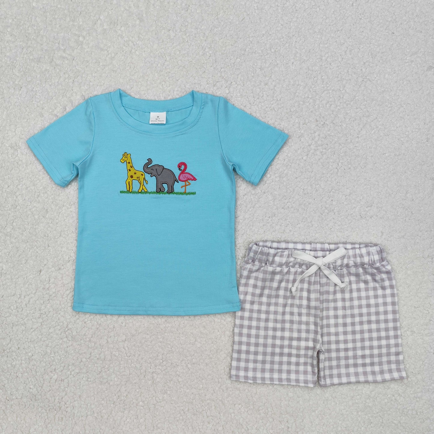 BSSO1019 embroidery elephant Giraffe boy summer outfit 202412 RTS