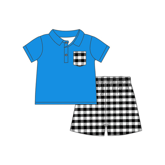 BSSO1056 blue plaid boy summer outfit 202406 PREORDER