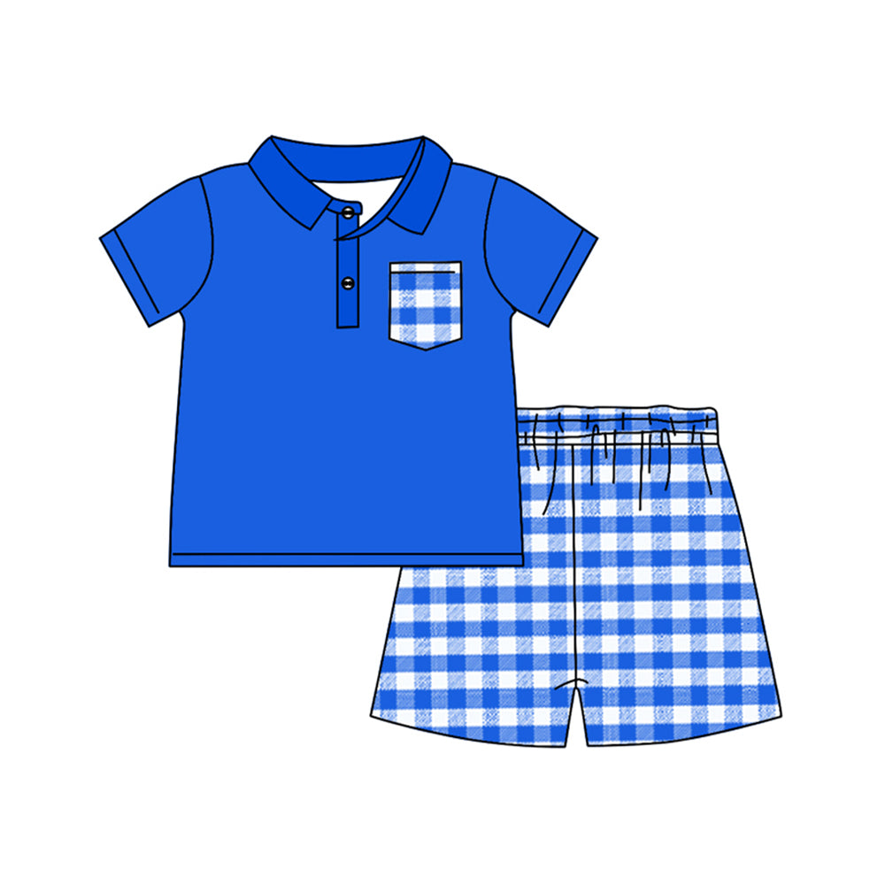 BSSO1057 blue plaid boy summer outfit 202406 Preorder