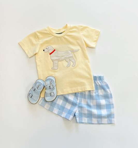 BSSO1058 blue dog plaid boy summer outfit 202411 Preorder