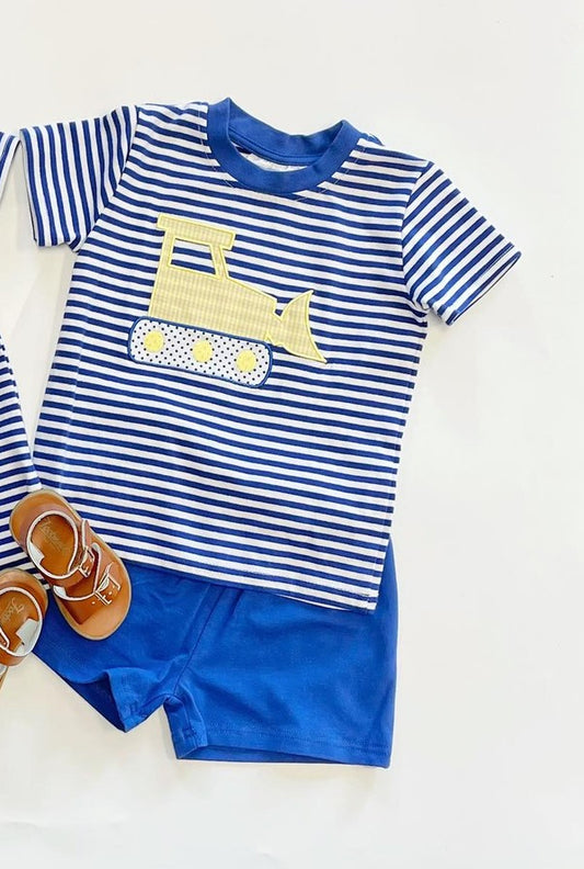 BSSO1059 blue car stripe boy summer outfit 202411 Preorder