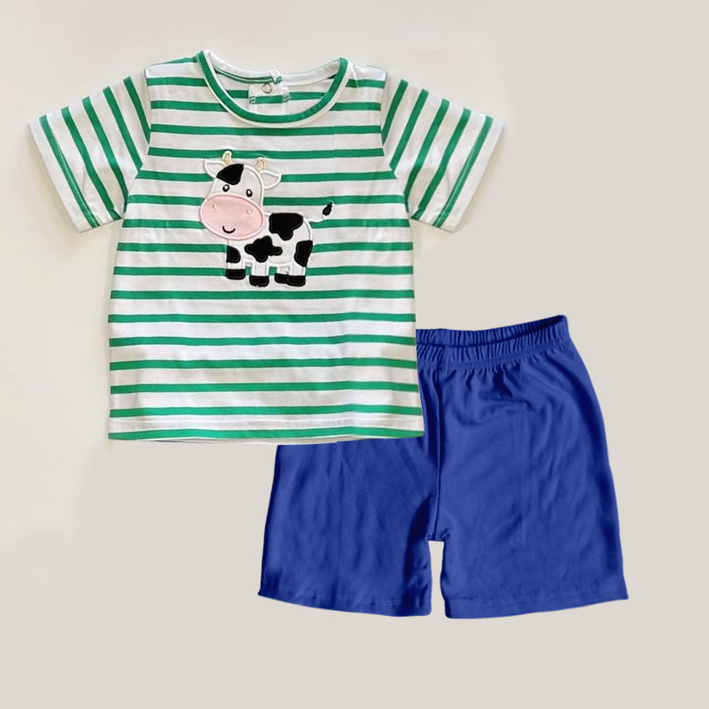 BSSO1060 blue cow stripe boy summer outfit 202411 Preorder