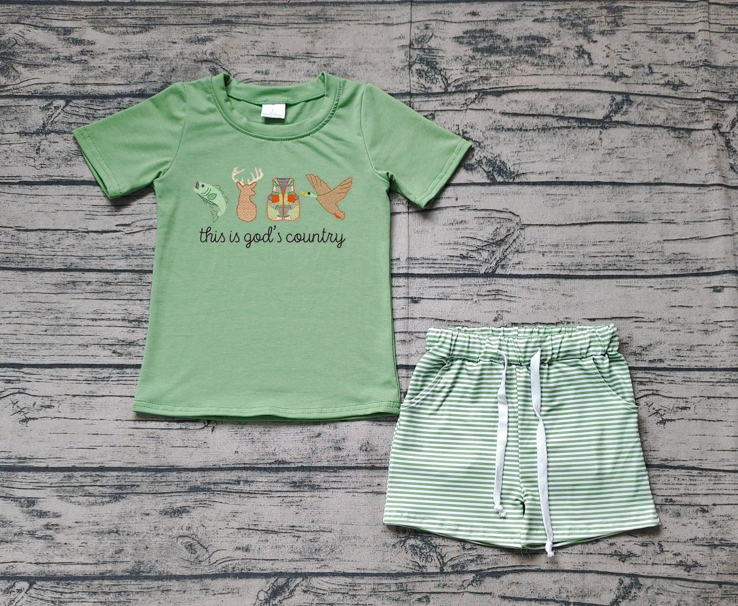 BSSO1108 embroidery this is god's country fish deer duck  boy summer outfit 202411 preorder