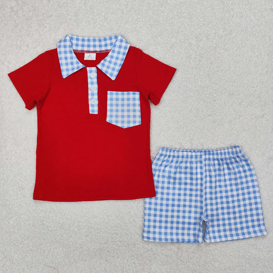 BSSO1152 USA Flag 4th July shorts blue pocket plaid red boy summer outfit 202503 RTS