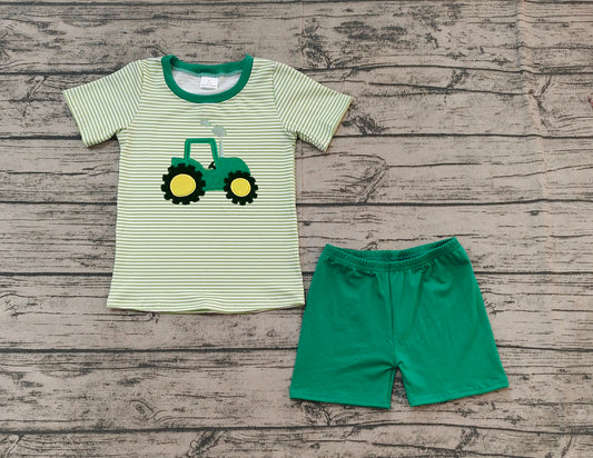 BSSO1184 embroidery tractor boy summer outfit 202412 preorder