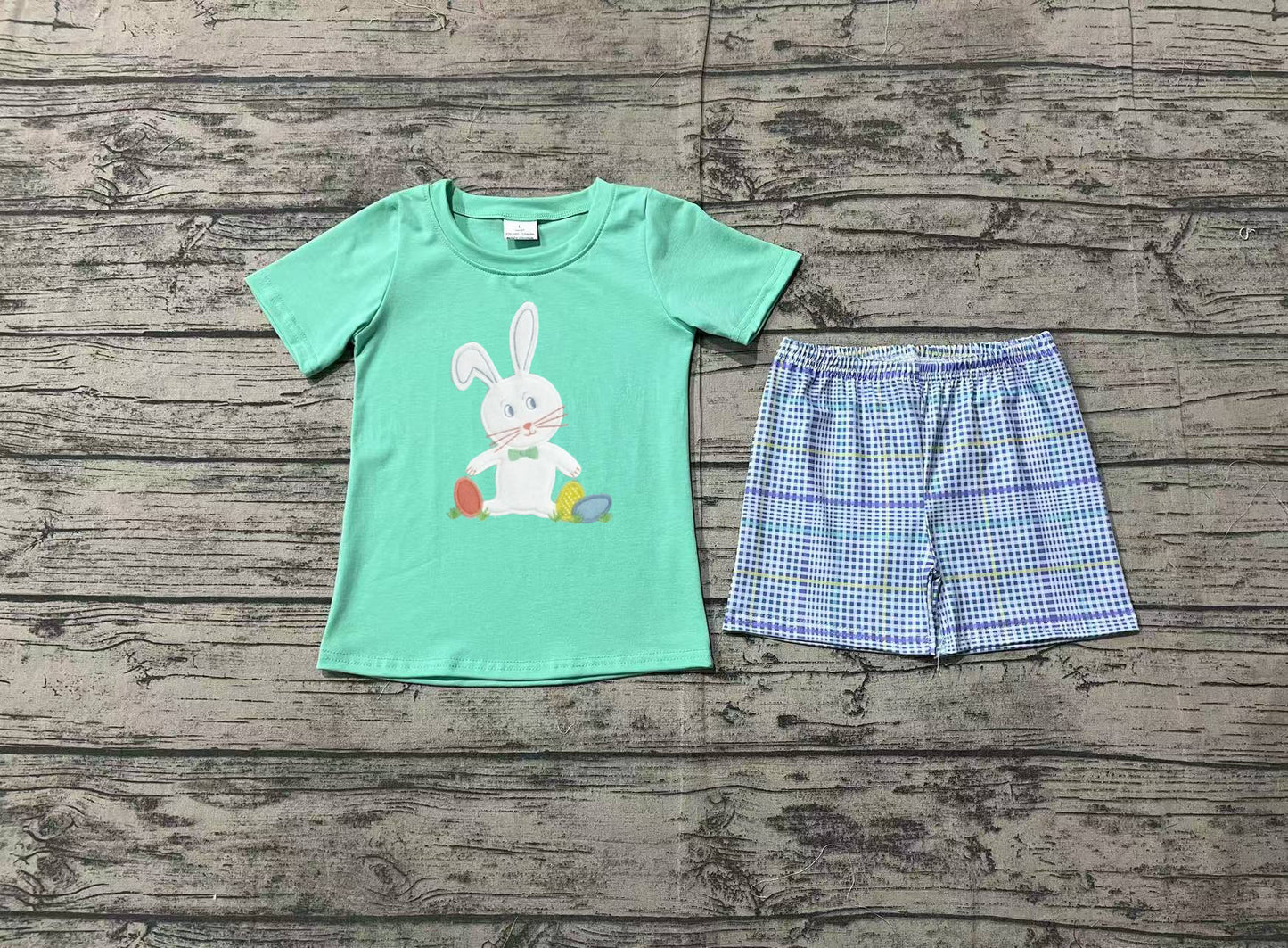 BSSO1185 embroidery Easter bunny boy summer outfit 202412 preorder