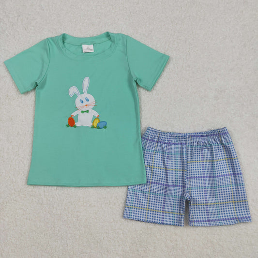 BSSO1185 embroidery Easter bunny boy summer outfit 202502 RTS