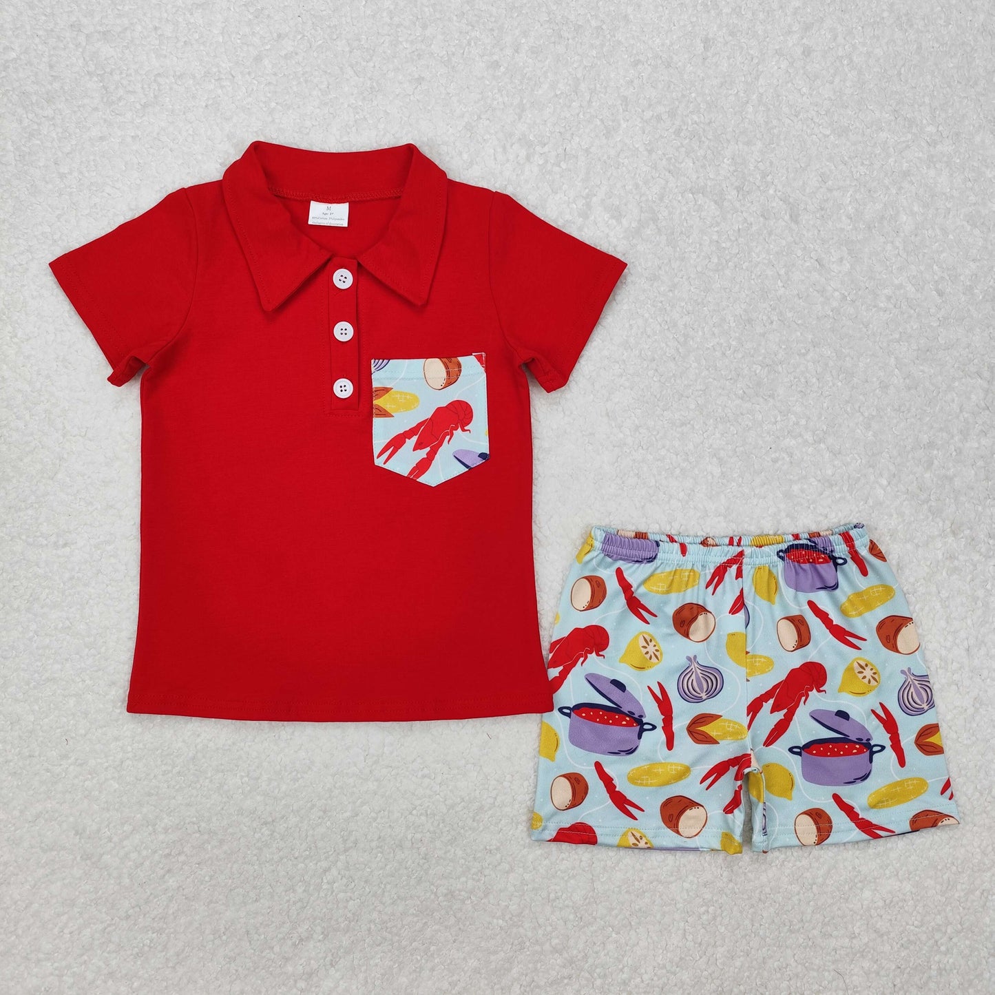 BSSO1188 cray fish red boy summer outfit 202501 RTS