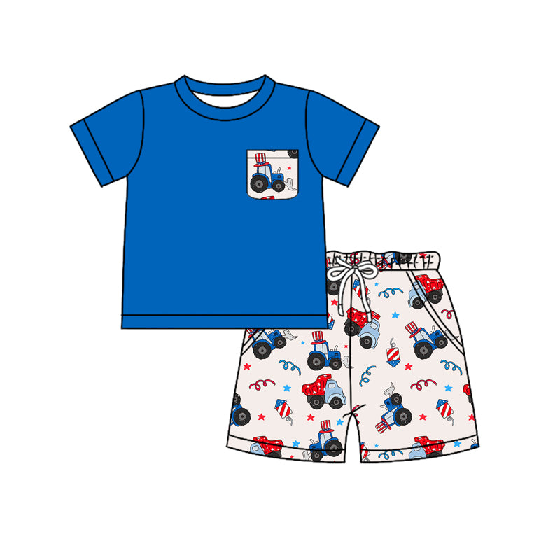 BSSO1273 tractor 4th July boy  summer outfit 202501 preorder