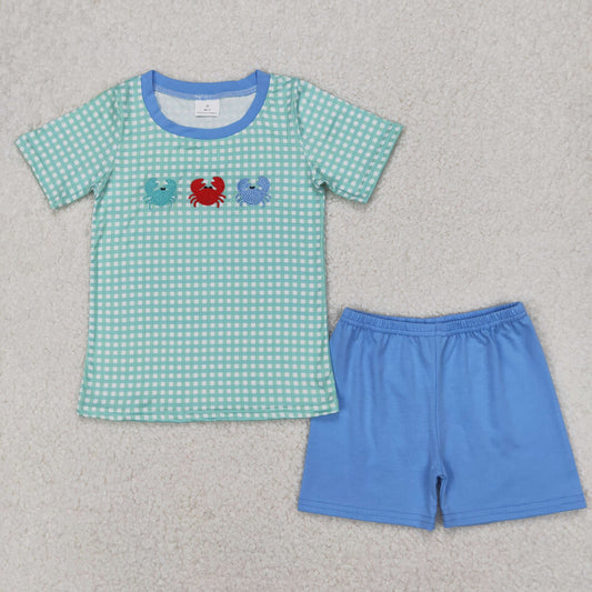 BSSO1279 embroidery crab  animal boy  summer outfit 202503 RTS