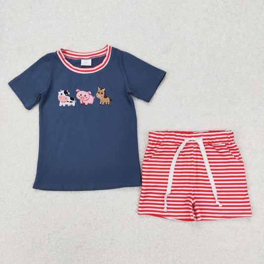 BSSO1295 embroidery cow animal boy summer outfit 202503 RTS