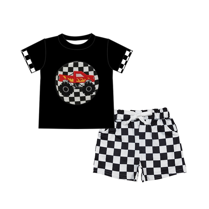 BSSO1306 组合 checkerboard dirt bike car football boy summer outfit 202502 preorder