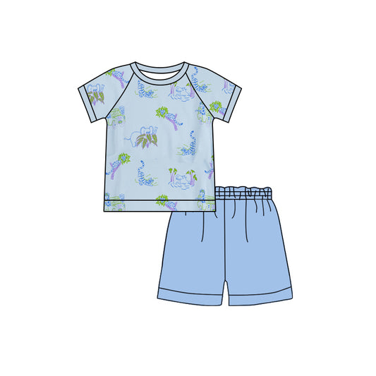 BSSO1361  preorder western tiger elephant animal short sleeve shorts boy summer outfit 202502