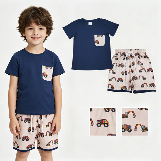 BSSO1364  excavator short sleeve shorts boy summer outfit 202604 RTS