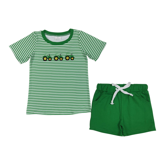 BSSO1374 embroidery tactor boy summer outfit 202510  RTS