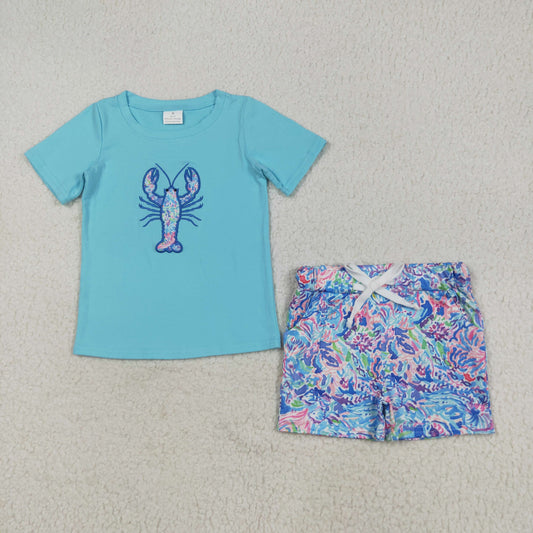BSSO1479 embroidery cray fish boy summer outfit 202507 RTS