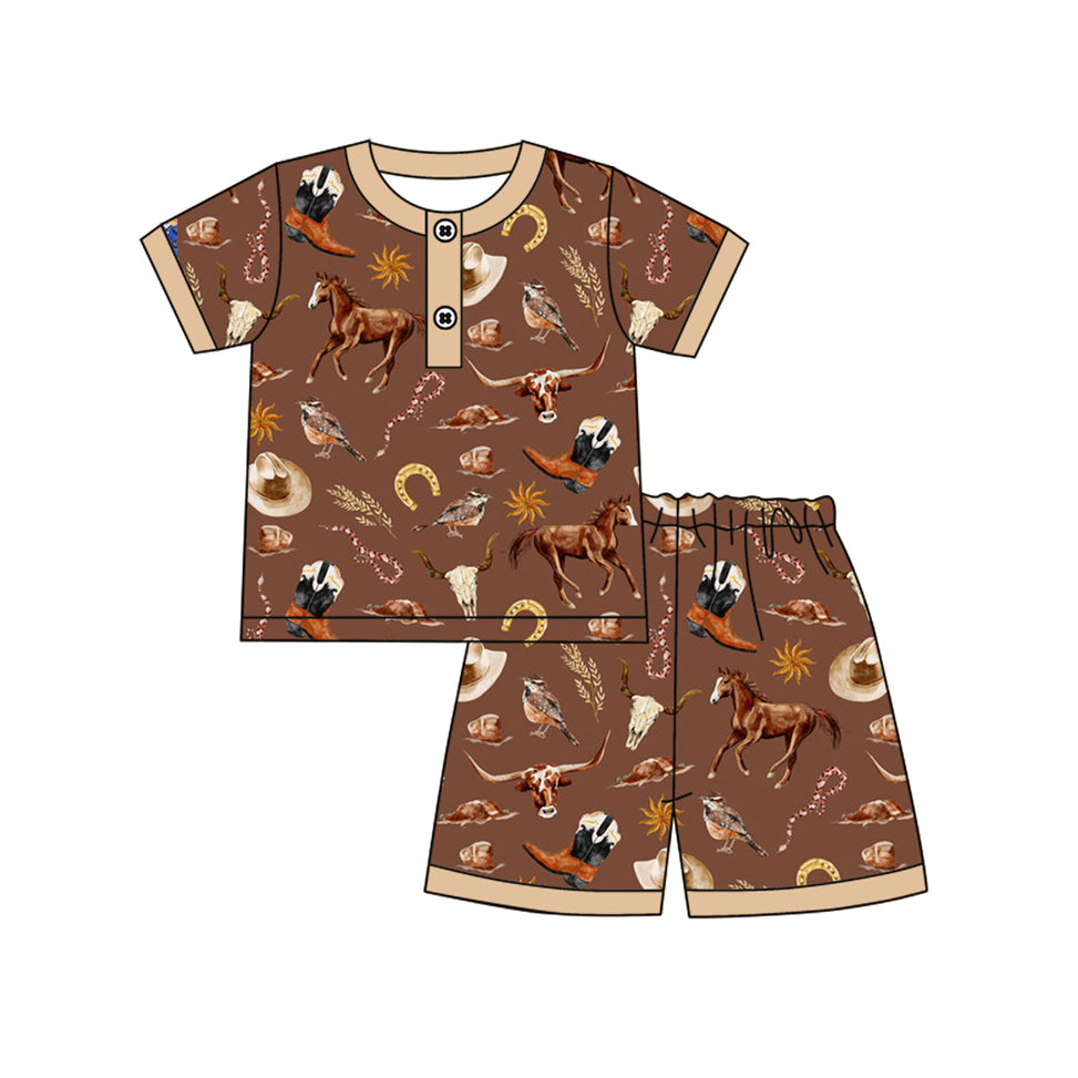 BSSO1503 preorder horse  rodeo western boy  pajamas summer outfit 202504