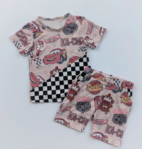 BSSO1507 preorder checkerboard  KA-CHO car western  boy summer outfit 202504