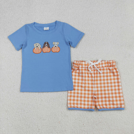 BSSO1547 Embroidery dog pumpkin western boy summer outfit 202508 RTS