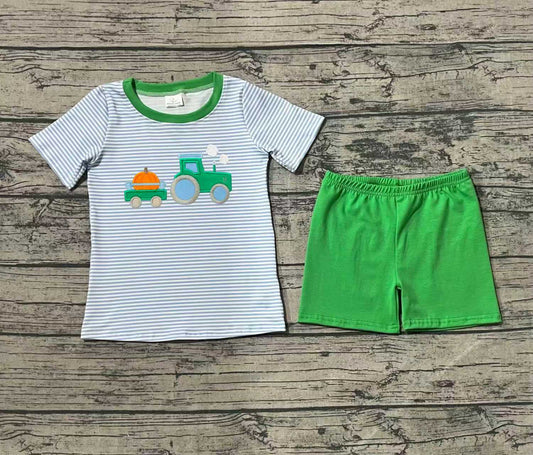 BSSO1549 tractor  Halloween pumpkin  preorder boy summer outfit 202508