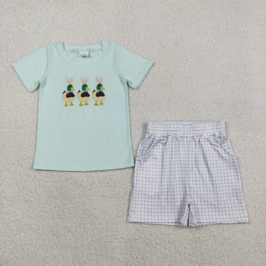 BSSO1719 Easter duck embroidery  boy summer outfit 202601  RTS