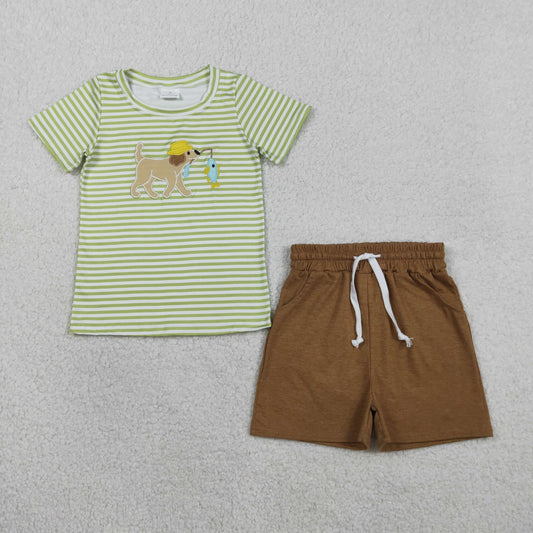 BSSO1768  dog fish embroidery  boy summer outfit 202601  RTS