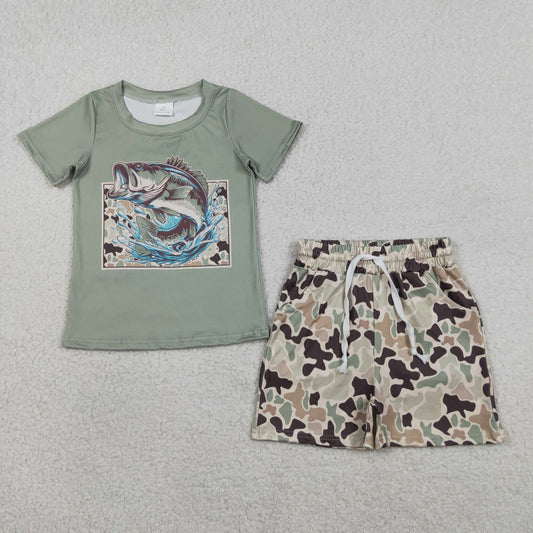 BSSO1835 fish camo shorts boy outfit 202603  RTS