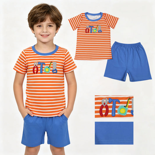 BSSO1851 Embroidery Tools stripe western  boy outfit 202604 rts