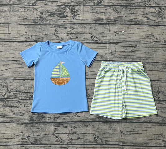 BSSO1860  embroidery sail boat shorts boy outfit 202603  preorder