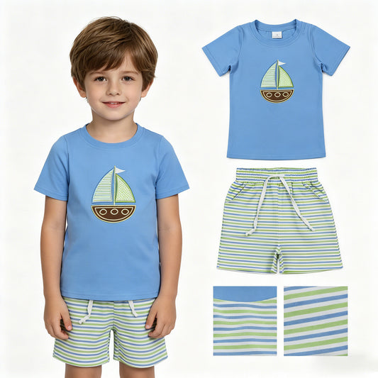 BSSO1860  embroidery sail boat shorts boy outfit 202604 RTS