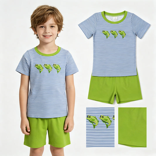 BSSO2001 Embroidery fish boy summer outfit 202605 RTS