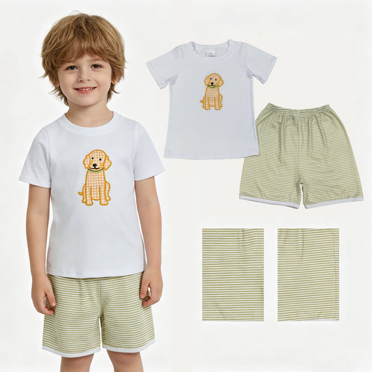 BSSO2002 embroidery dog boy summer outfit 202605 RTS