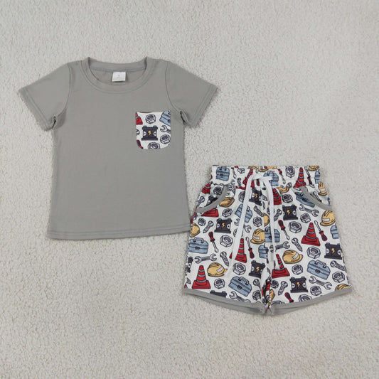 BSSO2005 Grey cartoon tool print boy summer outfit 202608 RTS