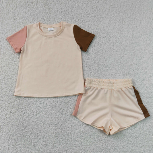 BSSO2012 Boys Colorblock Spliced T‑Shirt & Two‑Tone Shorts 2Pcs Set boy outfit 202605 RTS