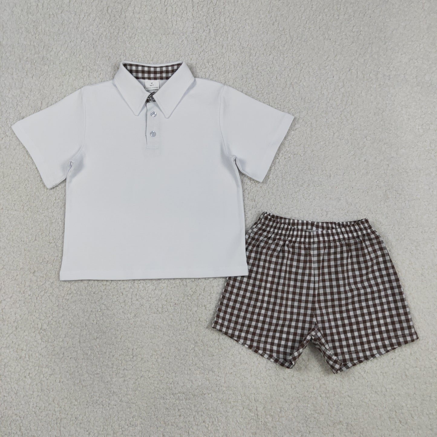 BSSO2034 white black plaid polo shirt boy summer set outfit 202607  RTS free shipping