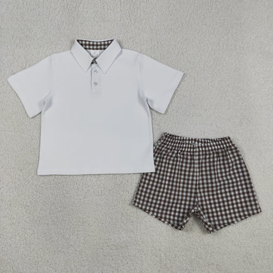 BSSO2034 white black plaid polo shirt boy summer set outfit 202607  RTS free shipping