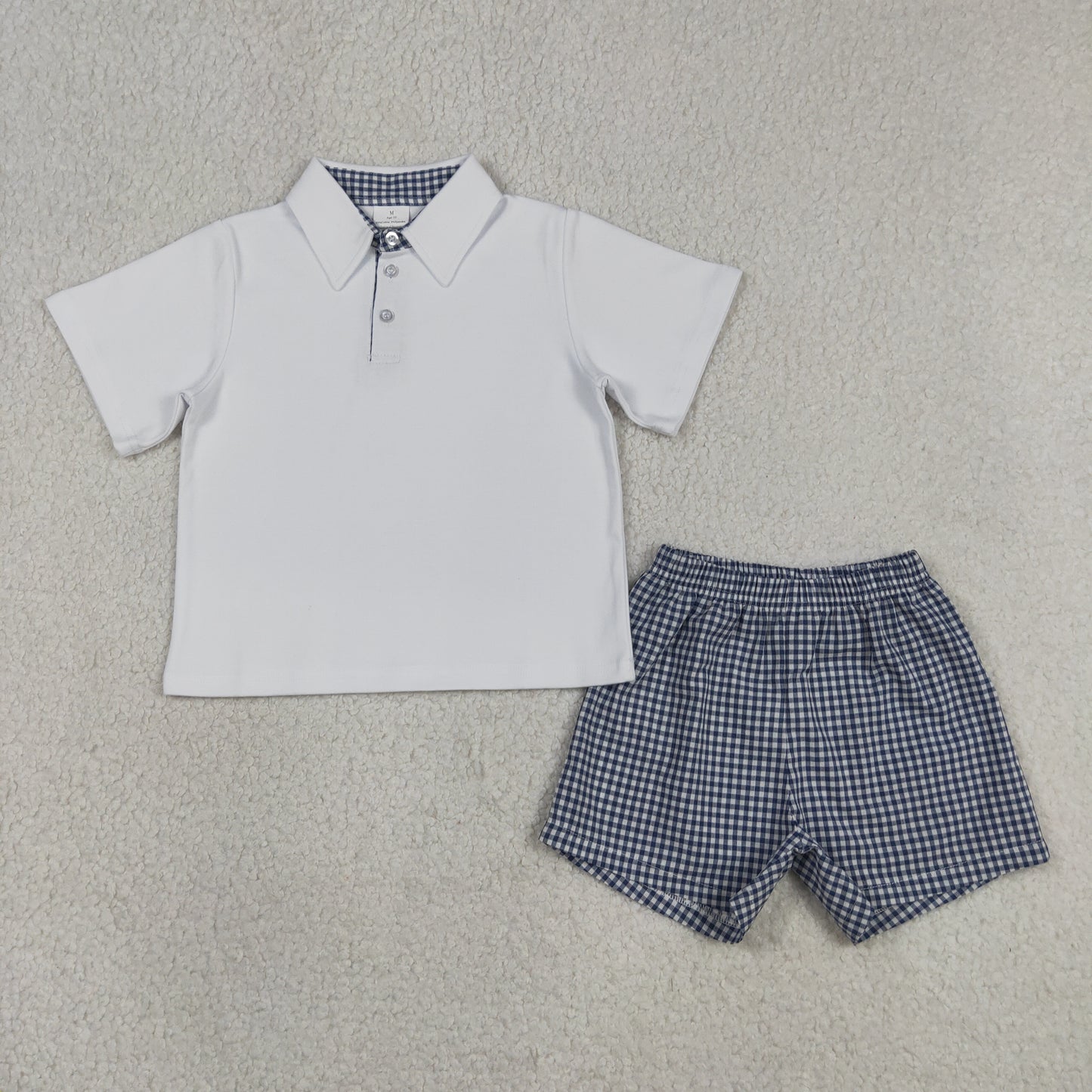 BSSO2035 white blue plaid polo shirt boy summer set outfit 202607  RTS free shipping