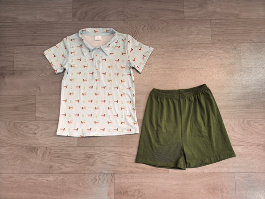 NO MOQ Sample-Real Pics BSSO2041 Animal Print Polo Short Sleeve Top Shorts Boys 2Pcs Outfit 202608