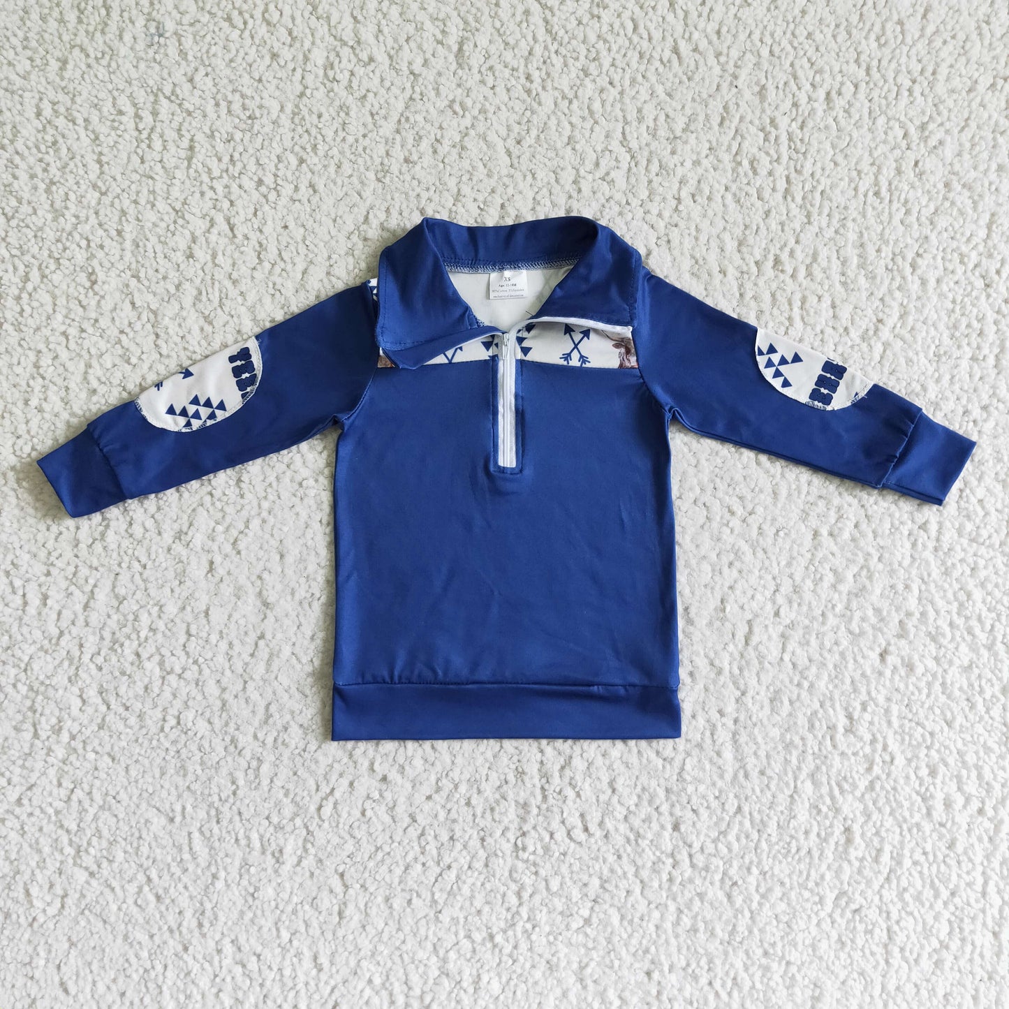 PROMOTION PRICE BT0018 Blue shirt cow yeehaw Lapel zipper boy pullover coat 0630 RTS