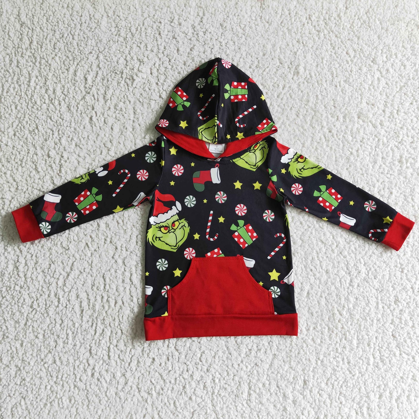 PROMOTION PRICE  BT0069  RTS CHRISTMAS GREEN GRIN boys girl long sleeve hoodie top clothes 20230612